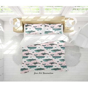 Milsleep - 3D Dibujado A Mano Dibujos Animados Ballena Patrón Funda De Edredón Set Ropa De Cama Set Funda Nórdica