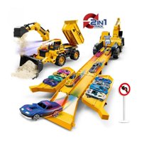 Fliperex - Retroexcavadora Porta Autitos 2 En 1 Rampa Pista Lanzamiento