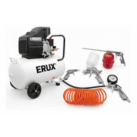 Erux - Compresor De Aire 50 Litros 3Hp/Uso Taller + Kit Accesorios Blanco 50Hz Monofásica