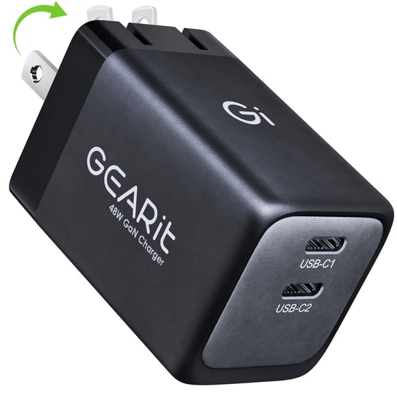 Cargador GEARit 48W Dual USB-C GaN Rápido PD 3.0 Negro