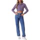 thumbnail image 2 of INSPIRE CHIC Chaqueta de Mezclilla Recortada Lavada de Primavera Verano con Botones Desgastados para Mujer de Regreso a Clases en Color Púrpura XL, 2 of 6