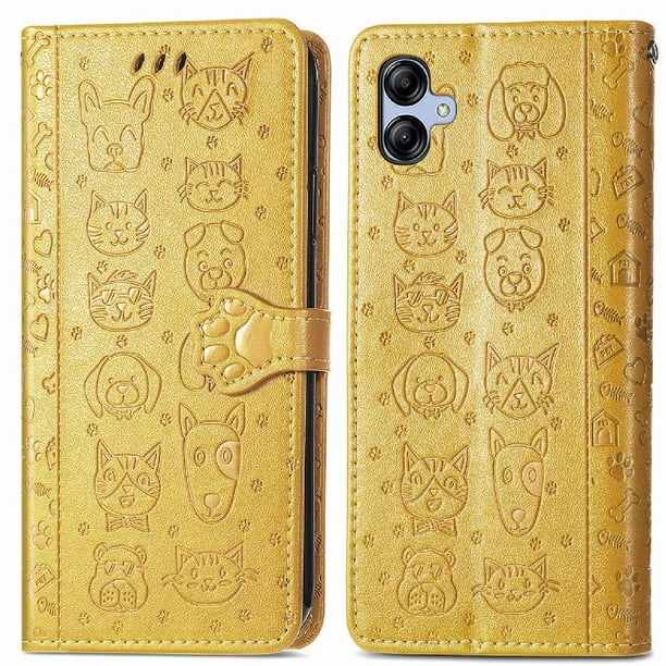 Funda Cartera FOXDOCK para Samsung Galaxy A04E , Flip PU con Relieve de Gatos y Perros, Tarjetero y Soporte