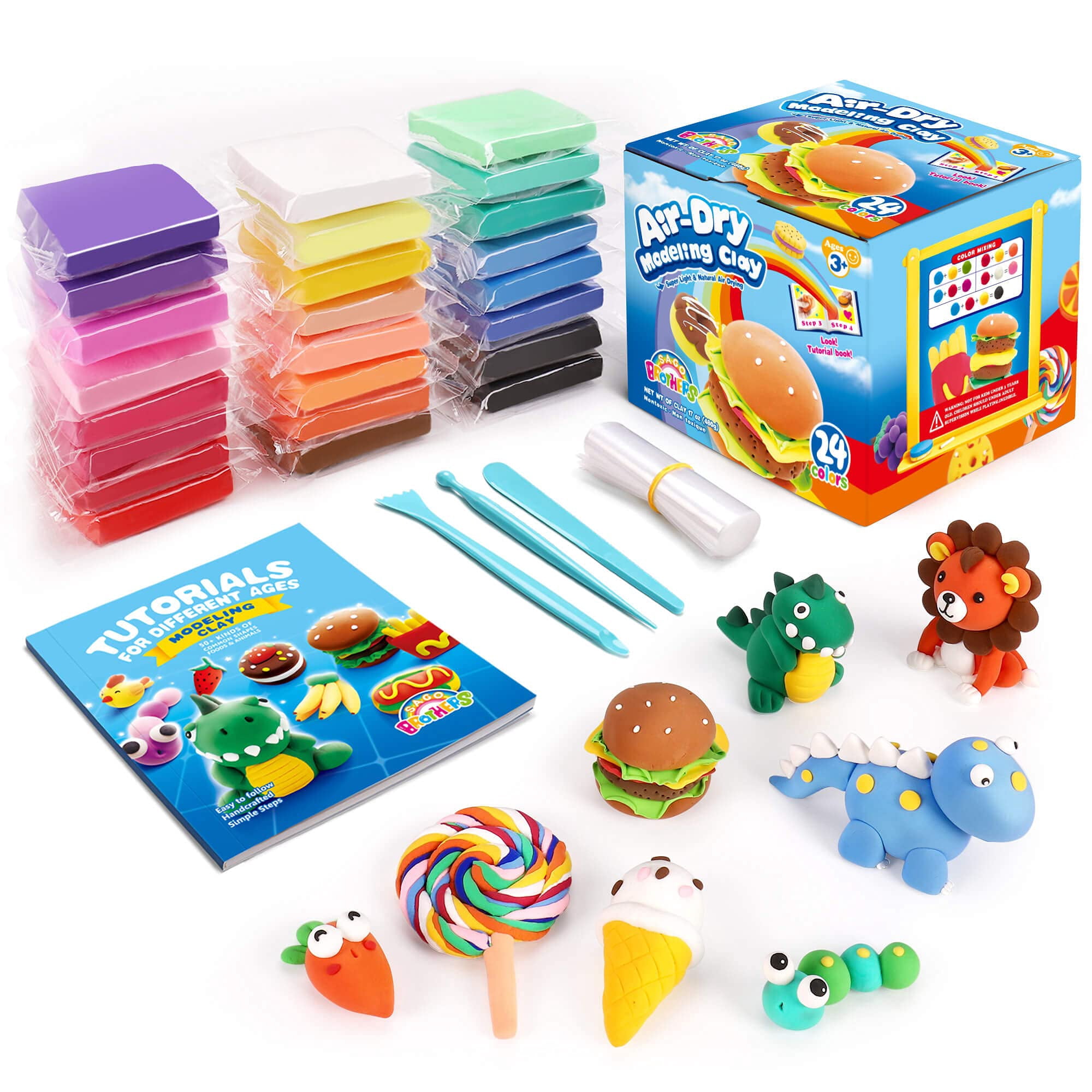 Arcilla De Modelar Sago Brothers Air Dry 24 Colores Para Niños