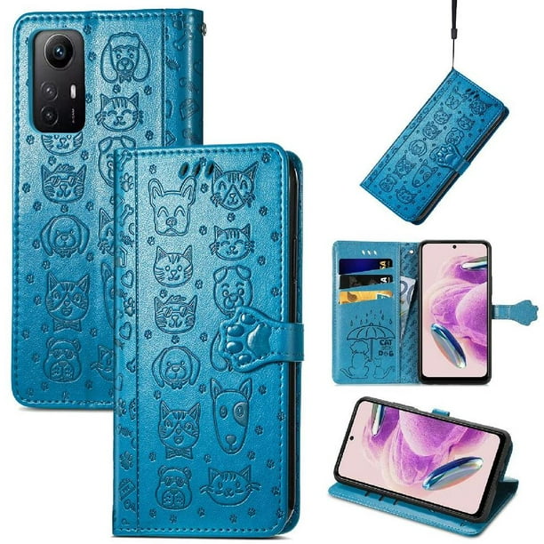 Funda Cartera FOXDOCK para XIAOMI Redmi Note 12S , Flip PU con Relieve de Gatos y Perros, Tarjetero y Soporte
