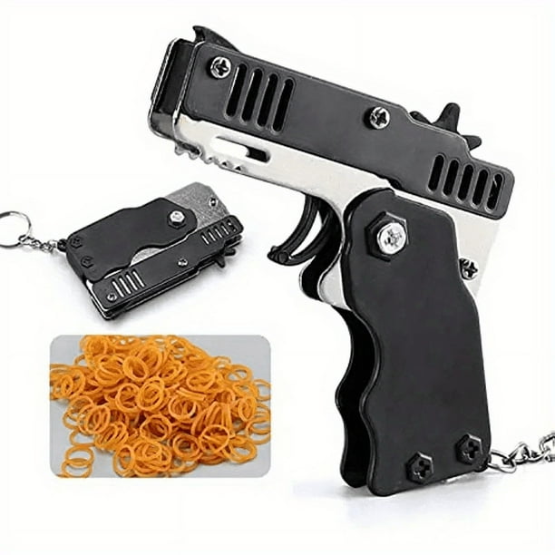 Safe And Portable Mini Metal Folding Rubber Transmitter Toy With Keychain And 60 Rubber Straps, Safe And Portable Shooting Toy For Indoor And Outdoor Activities And Games