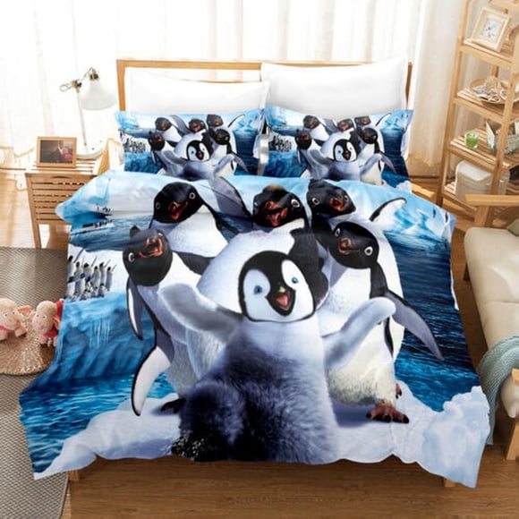 Glacier Penguin Quilt Duvet Cover Set Bedroom Decor Soft Queen Bedding3-Piece Bedding Set