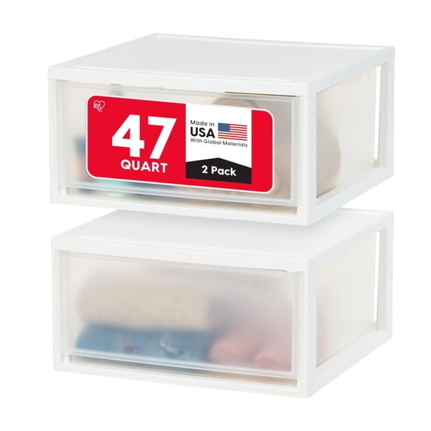 Organizador de almacenamiento con cajones de plástico IRIS USA, 47 cuartos de galón, paquete de 2