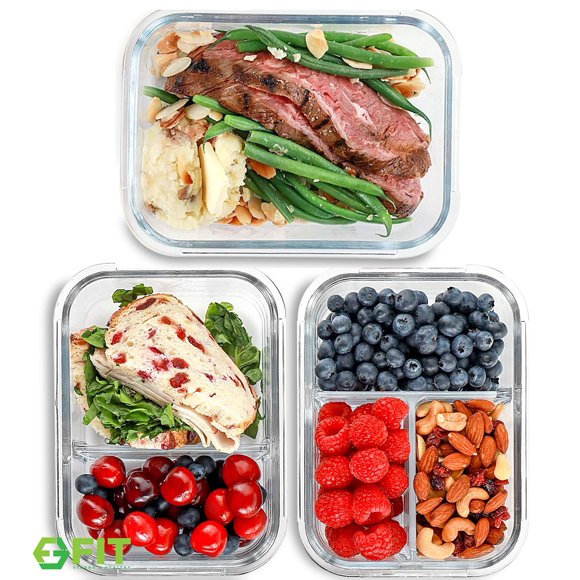 Los recipientes de vidrio para preparación de comidas se adaptan a compartimentos fuertes y saludables de 1/2/3