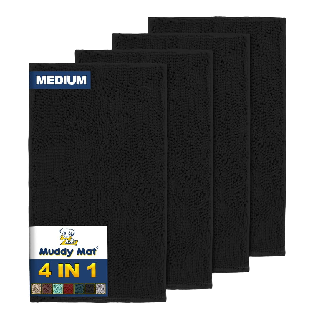Tapete De Puerta Muddy Mat, 4 Piezas, Negro, Mediano, 76 X 48 Cm, Absorbente