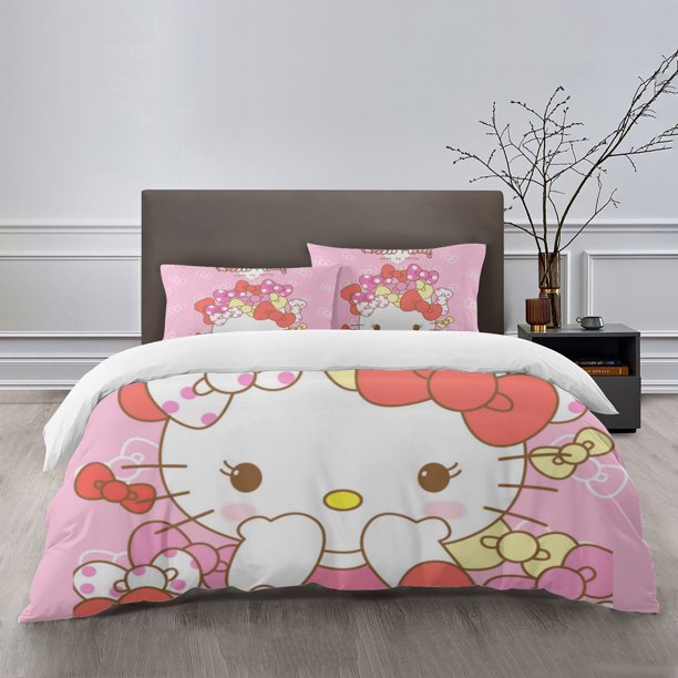 Hello Kitty Bedding Sets Bed Cartoon Duvet Cover Lightweight 3 Piece Bet Sets for Kids Boys Girls