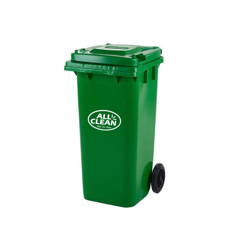 All Clean - Basurero Contenedor 120 Litros Verde Con Ruedas