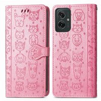 Funda Cartera Foxdock Para Motorola Moto G35 , Flip Pu Con Relieve De Gatos Y Perros, Tarjetero Y Soporte