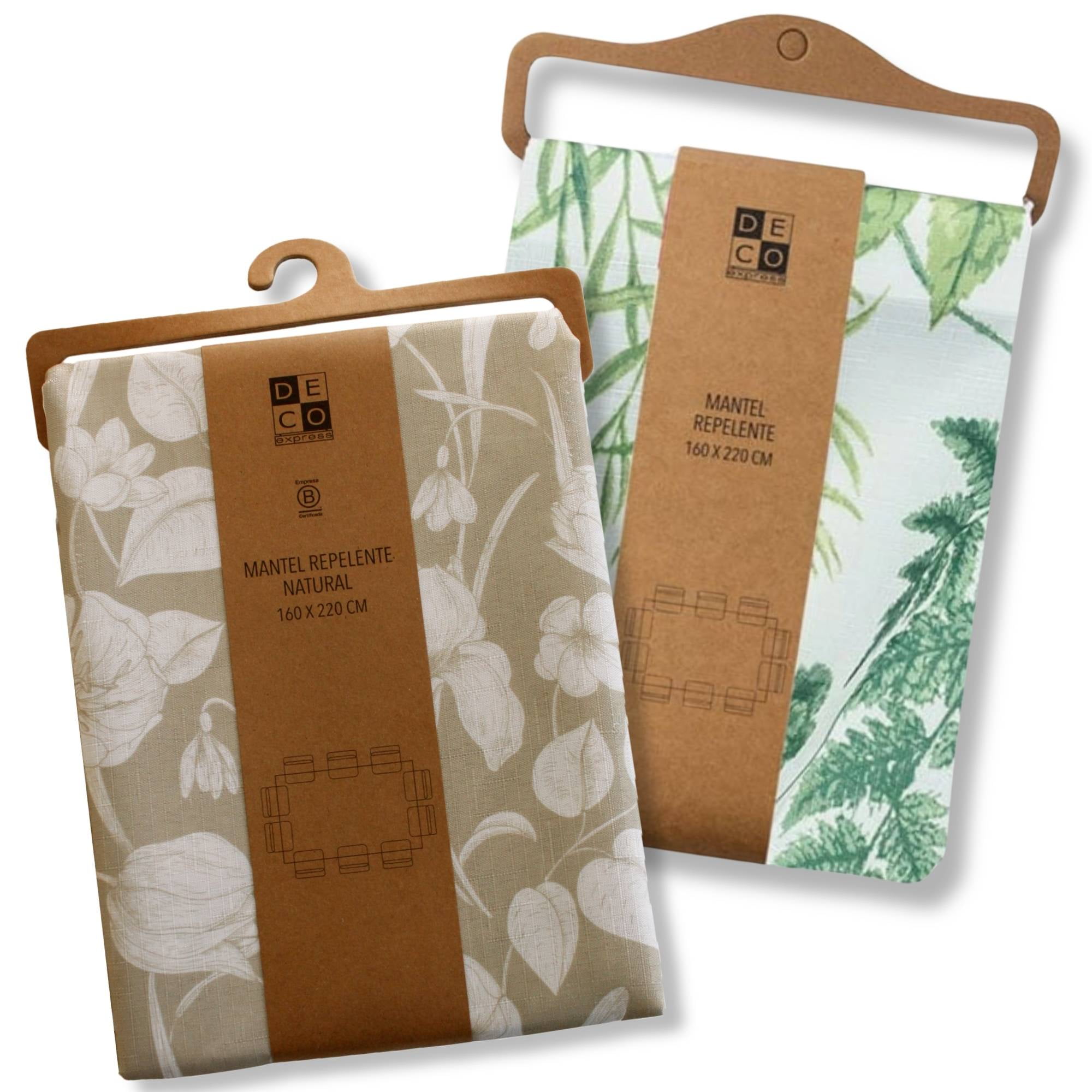 Decoexpress - Set 2 Manteles Antimanchas Natural Y Botanico 130x180 Cm