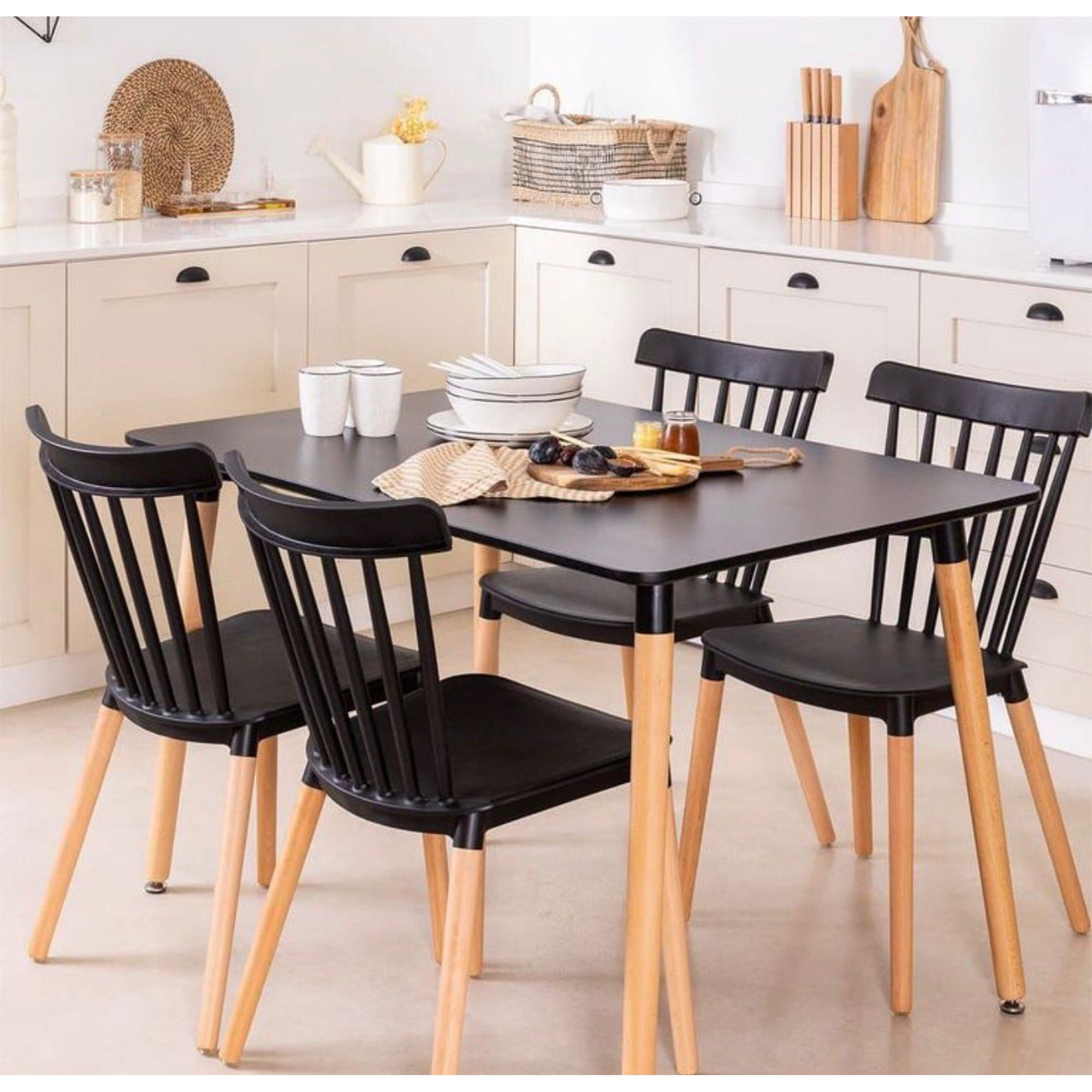 Nevi Express - Comedor Mesa Rectangular Melamina 120 X 80 + 4 Sillas Windsor Negro