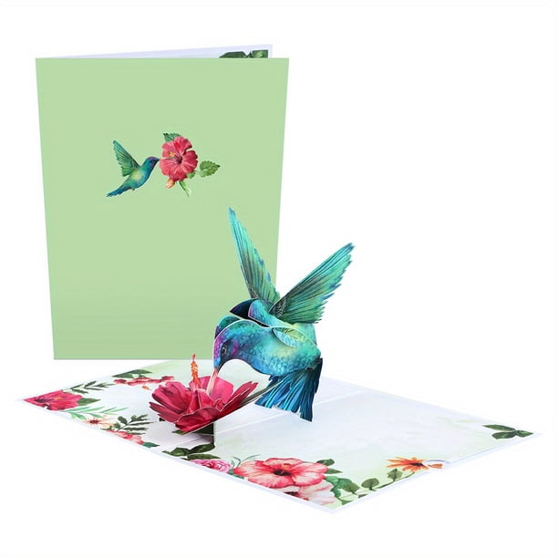 1pc, Hummingbird Pop-Up Card, Christmas Greeting Card With Small Note Card And Envelop, Merry Christmas And Happy New Year, Small Business Supplies, Handmade Paper Carved Card, Handmade Cartoon Card,
