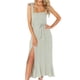 thumbnail image 1 of Vestido de dama de honor elegante de verano para mujer, con escote cuadrado, volantes, sin mangas, informal, largo, con abertura, verde, 1 of 7