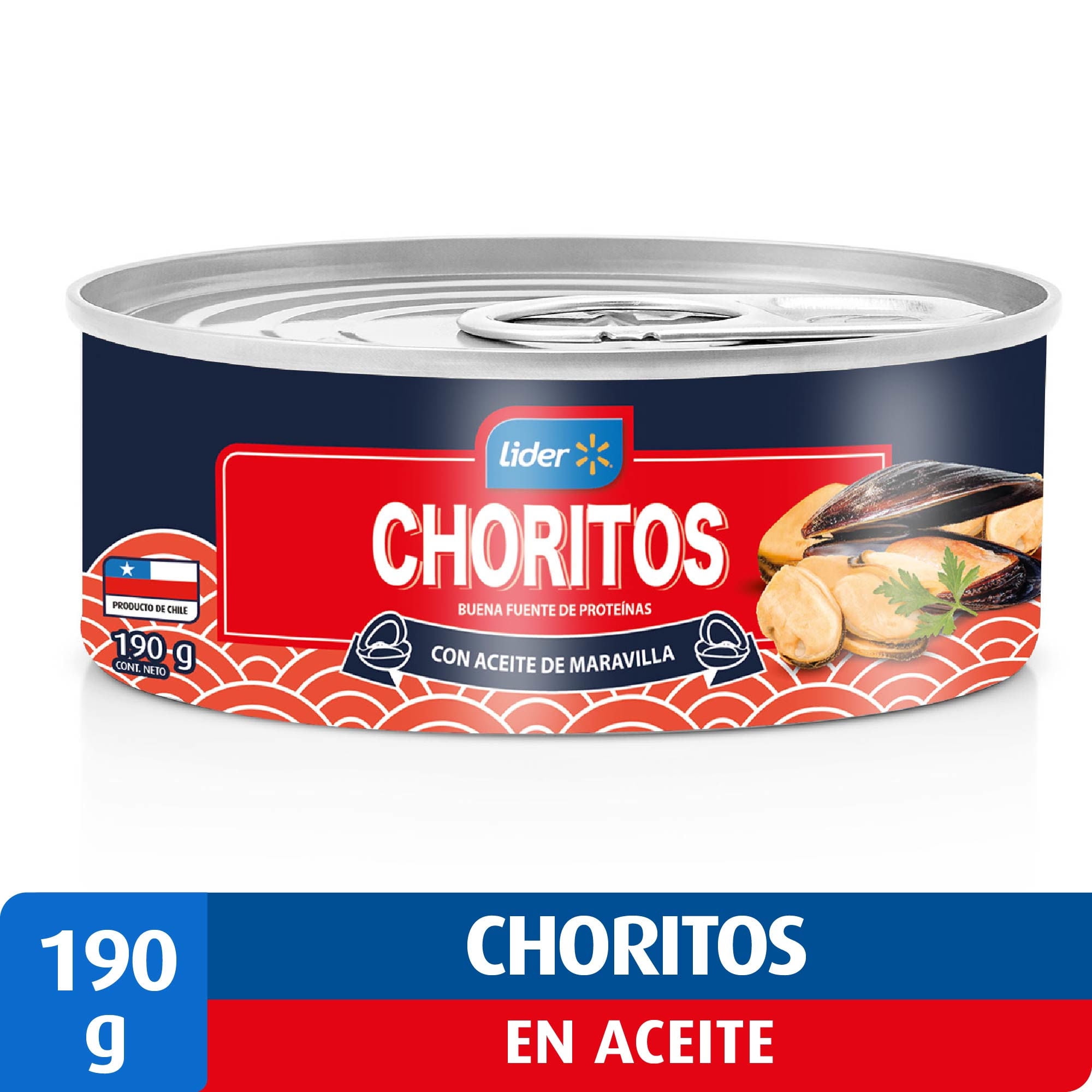Choritos Aceite Lata Drenado 100 g-&nbsp; Neto 190 g Lider