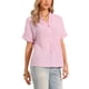 thumbnail image 4 of INSPIRE CHIC Blusa casual a rayas para mujer con cuello en V, botones al frente y manga corta S Rosa claro, 4 of 6