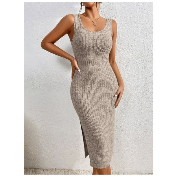 Vestido Ajustado Largo Tejido Canale Cuello En V
