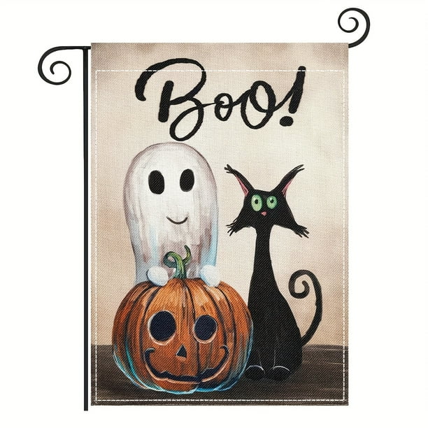 1pc, Halloween Garden Flag, Boo Garden Decorations Outdoor, Burlap Double Sided Vertical Halloween Porch Decor, Halloween Yard Flag Signs 12.5 X 18 Inches