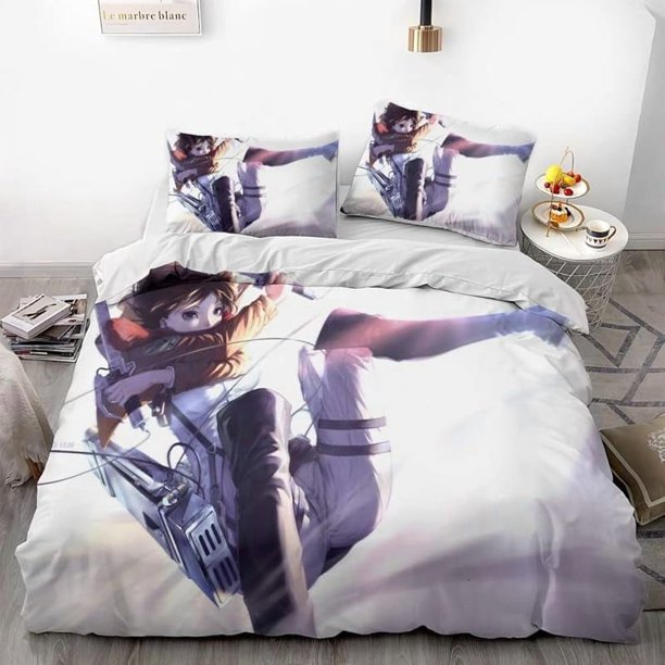 Attack- on G-iant Er-en Levi An-ime Soft 3D Printe-d Duvet- Cover B-edding Set with -Comfort-er Cover
