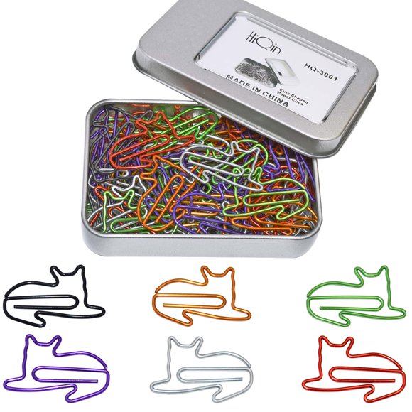 Clips de papel HiQin 60 piezas con forma de gato y colores surtidos