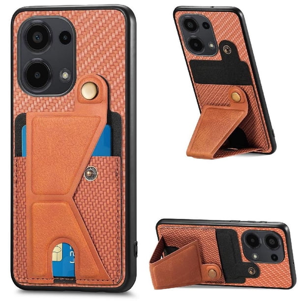 Funda Resistente para Xiaomi Redmi Note 13 Pro 4G con Tarjetero y Soporte, Diseño Magnético Marrón