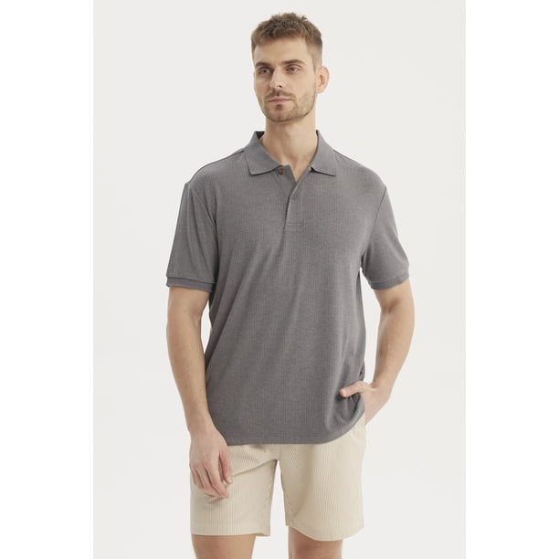 Polera Hombre Cuello Camisero Gris Oscuro