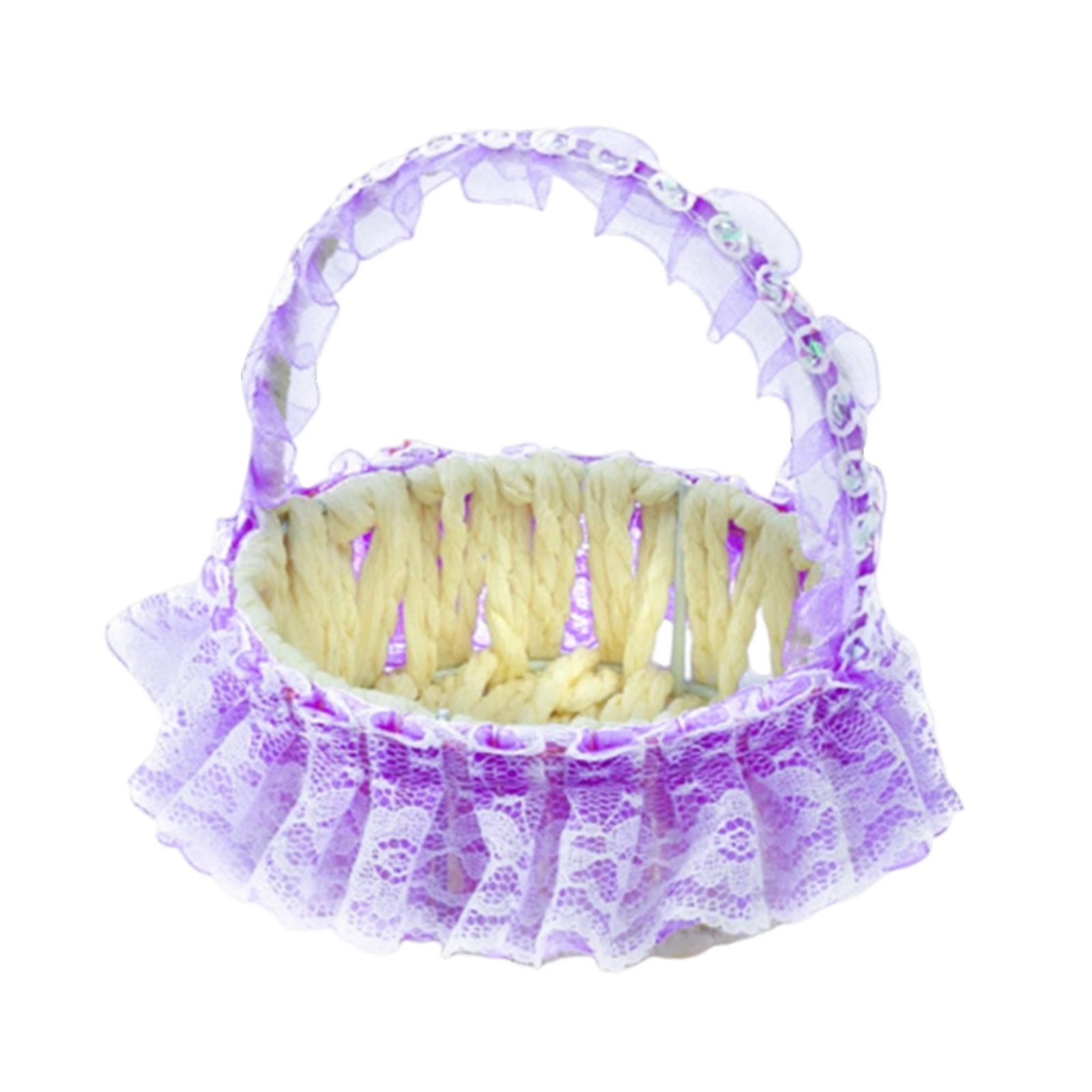 Magideal - Cesta De Flores Para Boda, Cestas Tejidas, Portátil, Hermosa Cesta De Flores Para Niña, De Mano, Para Fiestas, Bodas, Eventos Y Ocasiones Especiales. Púrpura