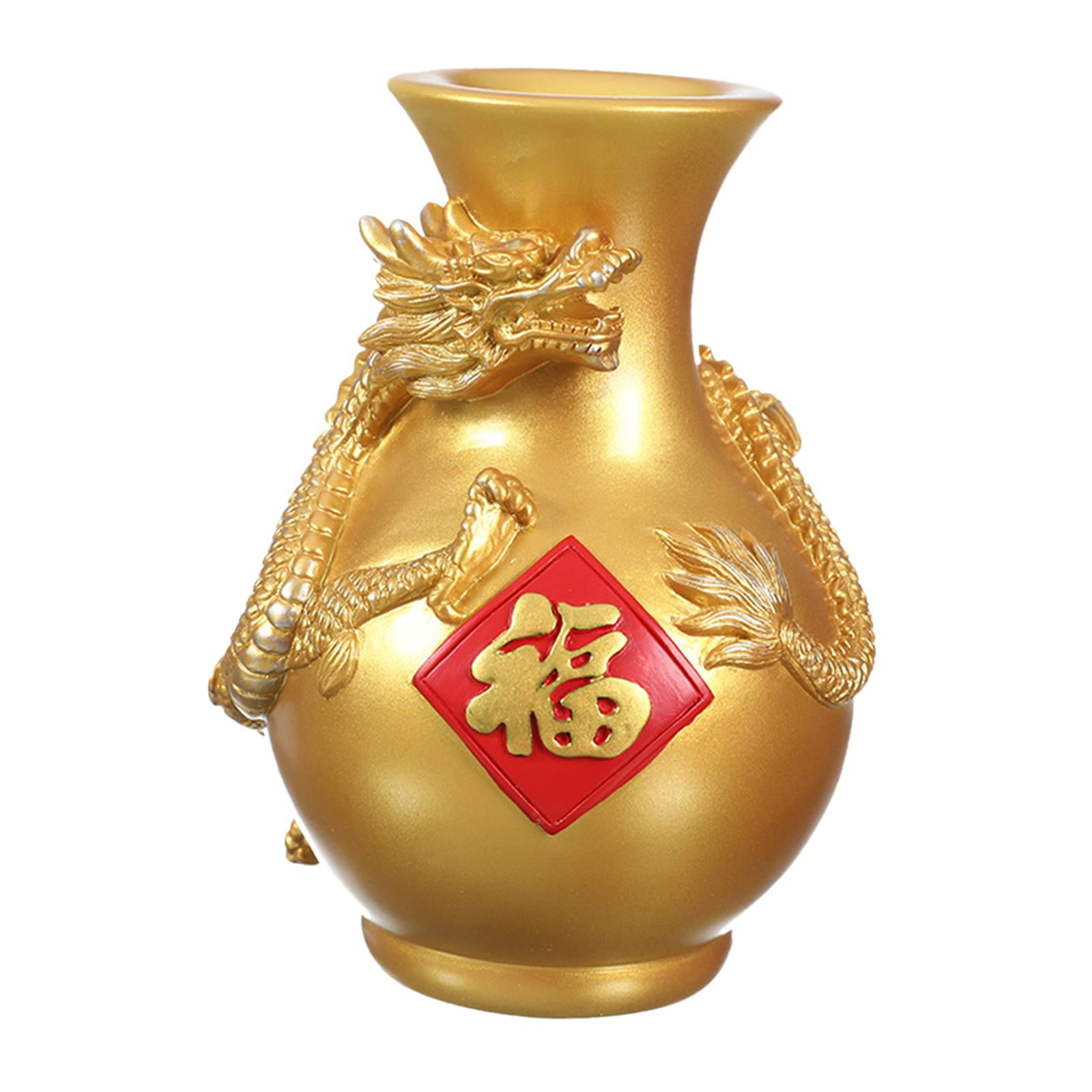 Magideal - Florero De Dragón, Contenedor De Flores Secas, Decoraciones Para Mesa De Comedor, Florero Moderno, Maceta De Resina, Florero Para Oficina, Escritorio, Oro