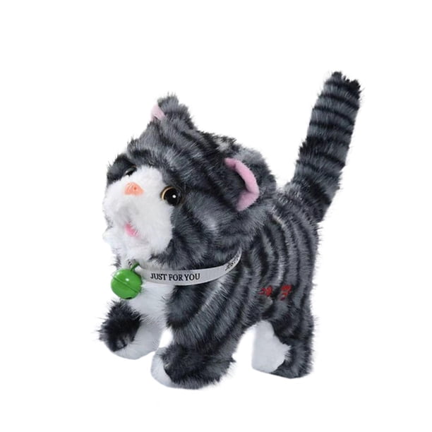 Gatito De Peluche Que Habla Y Camina, Versátil, Con 12 Canciones Que Graba Y Repite, Rayas Gris Oscuro