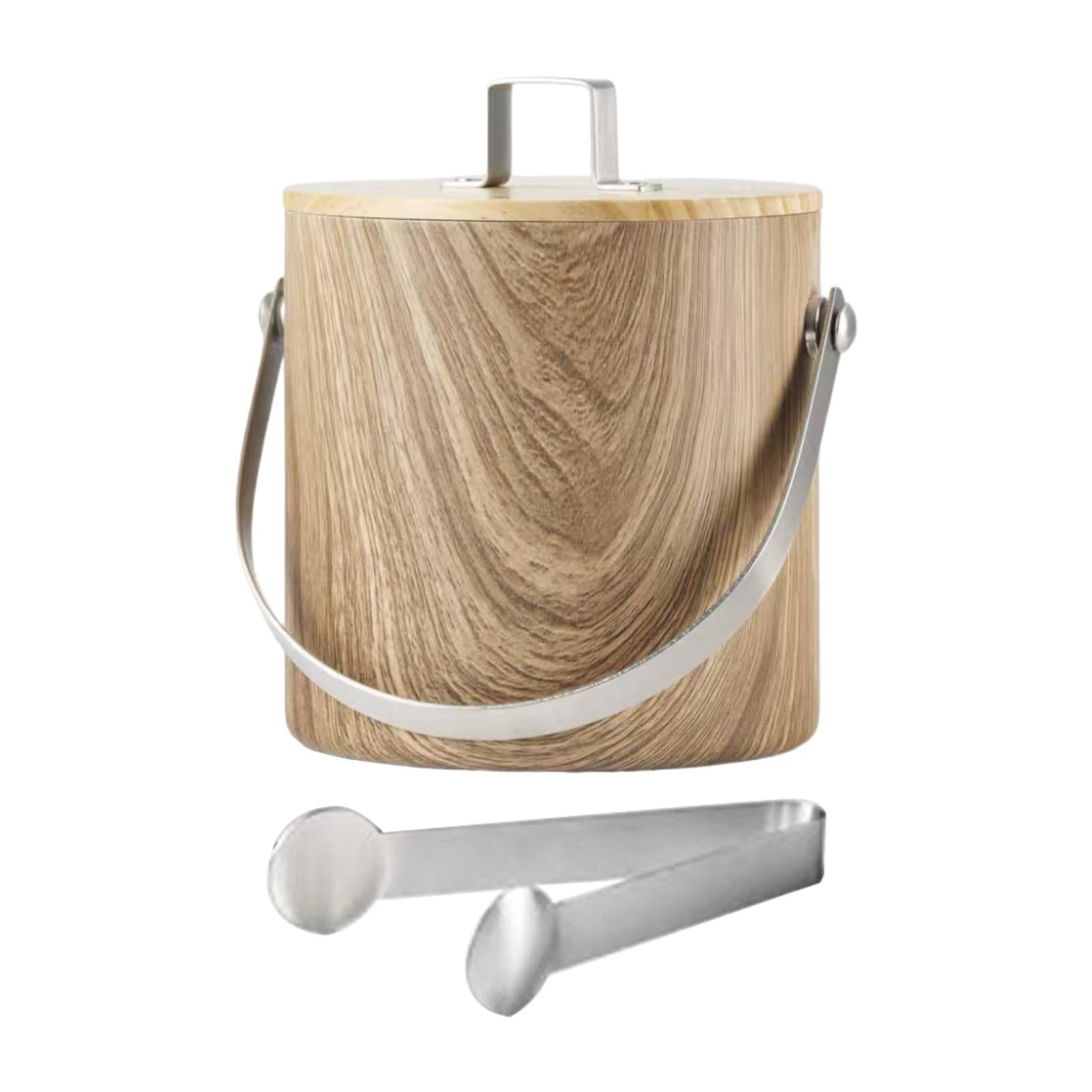 Magideal - Cubo De Hielo Portátil Cubo De Cerveza Con Tapa Y Pinza Mantiene El Hielo Frío Por Más Tiempo Cubo De Champán Multiusos Para Reuniones Familiares Con 14 L De Grano De Madera