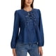 thumbnail image 4 of INSPIRE CHIC Mujeres Tops de Denim Lazo Frontal Manga Larga Volante Dobladillo Blusa Peplum Camisas de Jean S Azul Oscuro, 4 of 6