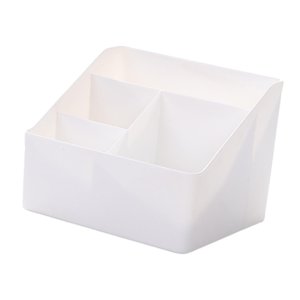 Magideal - Caja De Almacenamiento De Escritorio, Estuche Para Almacenamiento De Cosméticos, Organización De Escritorio Con 4 Compartimentos, Organizador, Soporte Blanco