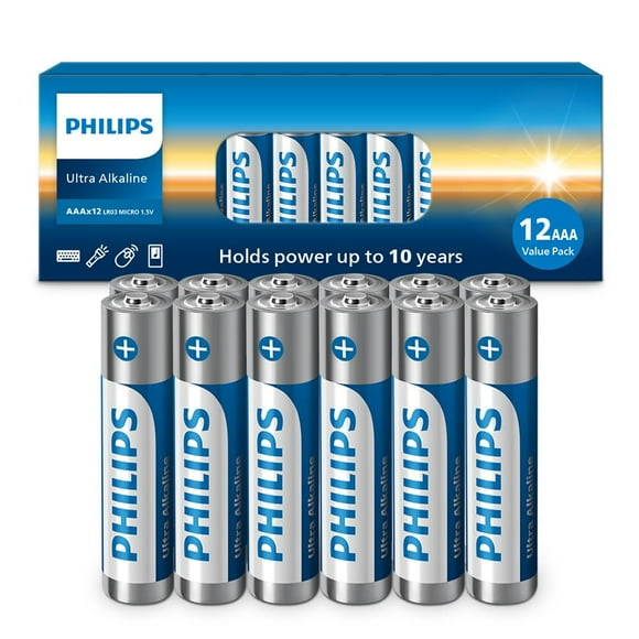 Batería PHILIPS AAA ultra alcalina de 1,5 V, paquete de 12 unidades, 10 años