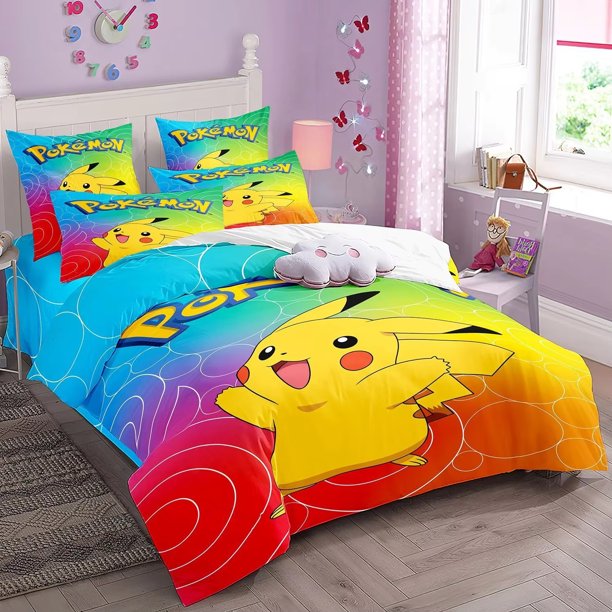 Christmas Kids Gift Anime 3D Pikachu Quilt Cover Set Bedding Set Duvet Cover Set Cute Queen Size Bed Sheets