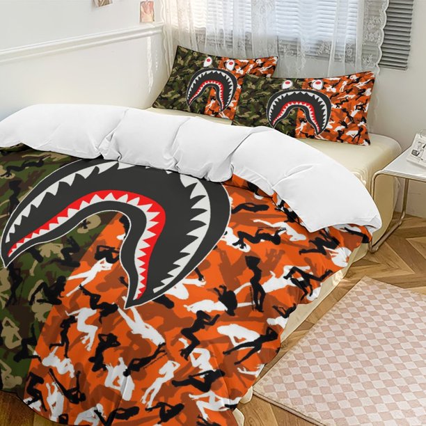 Green Orange Bape Shake Camo Comforter Set Soft 3 Pcs Twin Bedding Sets Thicken for All Season