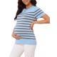 thumbnail image 4 of INSPIRE CHIC Top de Maternidad para Mujeres Suéter de Punto Elástico de Manga Corta a Rayas de Verano Blusa de Cuello Redondo XL Azul Claro, 4 of 6
