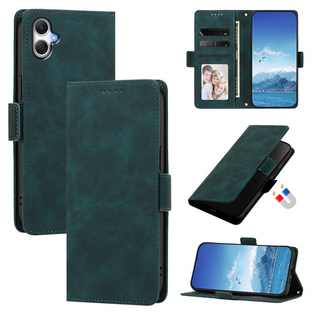 Funda Billetera Delgada para Samsung Galaxy A06 4G/5G con Ranuras y Soporte Verde oscuro