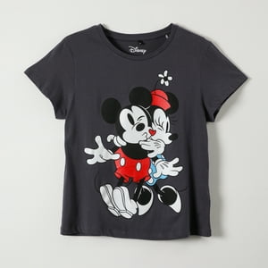 Polera Manga Corta Mujer Abrazo Minnie Gris Disney