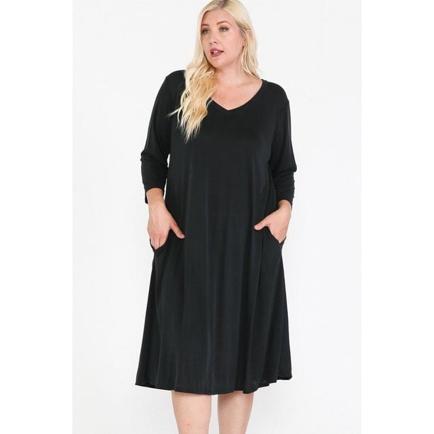 Vestido con Vuelo, Cuello en V y Bolsillos Ocultos