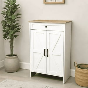 Space Home - Mueble Zapatero Nordico Color Madera Natural 22 Zapatos Blanco