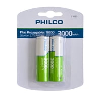 Pack 2 Pilas Recargables 18650 Philco 3000Mha Litio-Ion