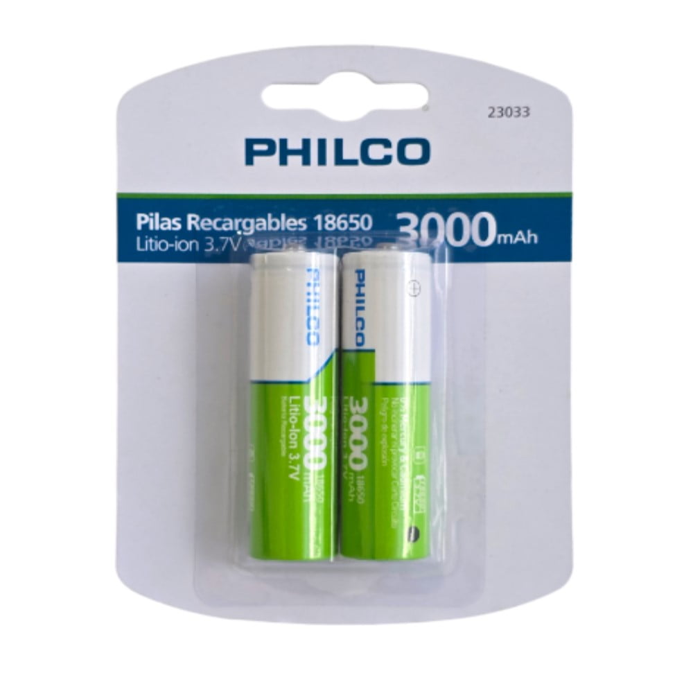 Pack 2 Pilas Recargables 18650 Philco 3000mha Litio-ion