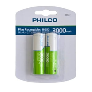 Pack 2 Pilas Recargables 18650 Philco 3000Mha Litio-Ion