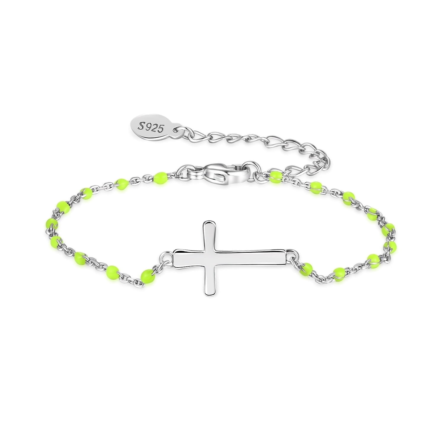 Pulsera Heshpaws S925 Sterling Silver Cross Ajustable Plata