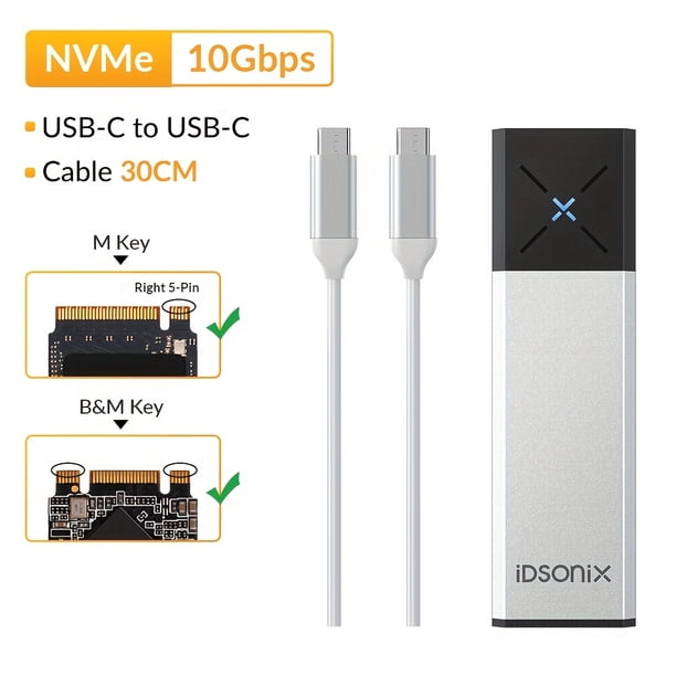 IDsonix NVMe SSD Enclosure M.2 SATA NVMe Dual Protocol Enclosure External SSD Case Type C Hard Drive Case Support M And M&B Key