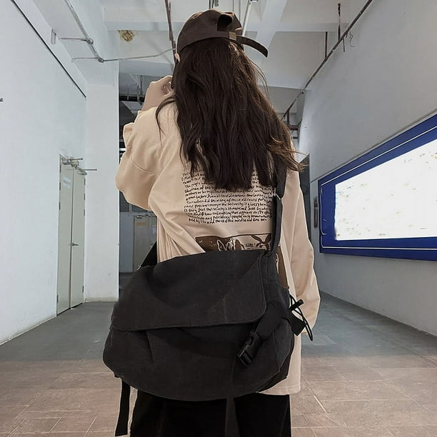 Vintage Canvas Crossbody Bag, Large Capacity Messenger Bag, Simple Student Shoulder Bag