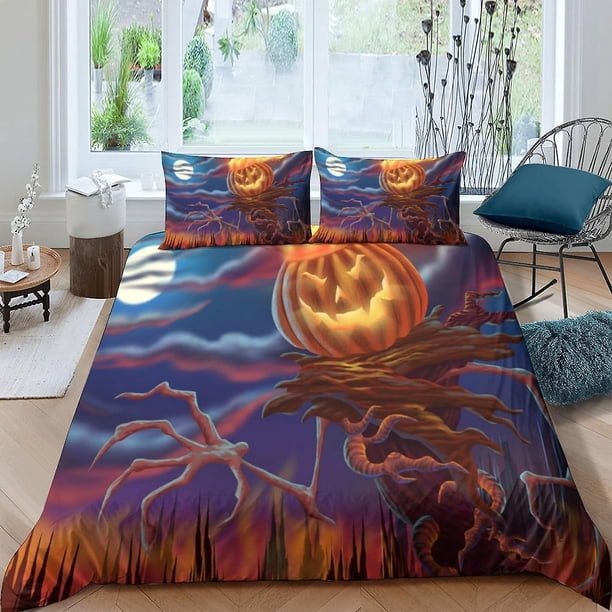 Funda nórdica con estampado 3D de Halloween, juego de 3 piezas para niños y niñas, funda de almohada a juego con cierre de cremallera, suave.