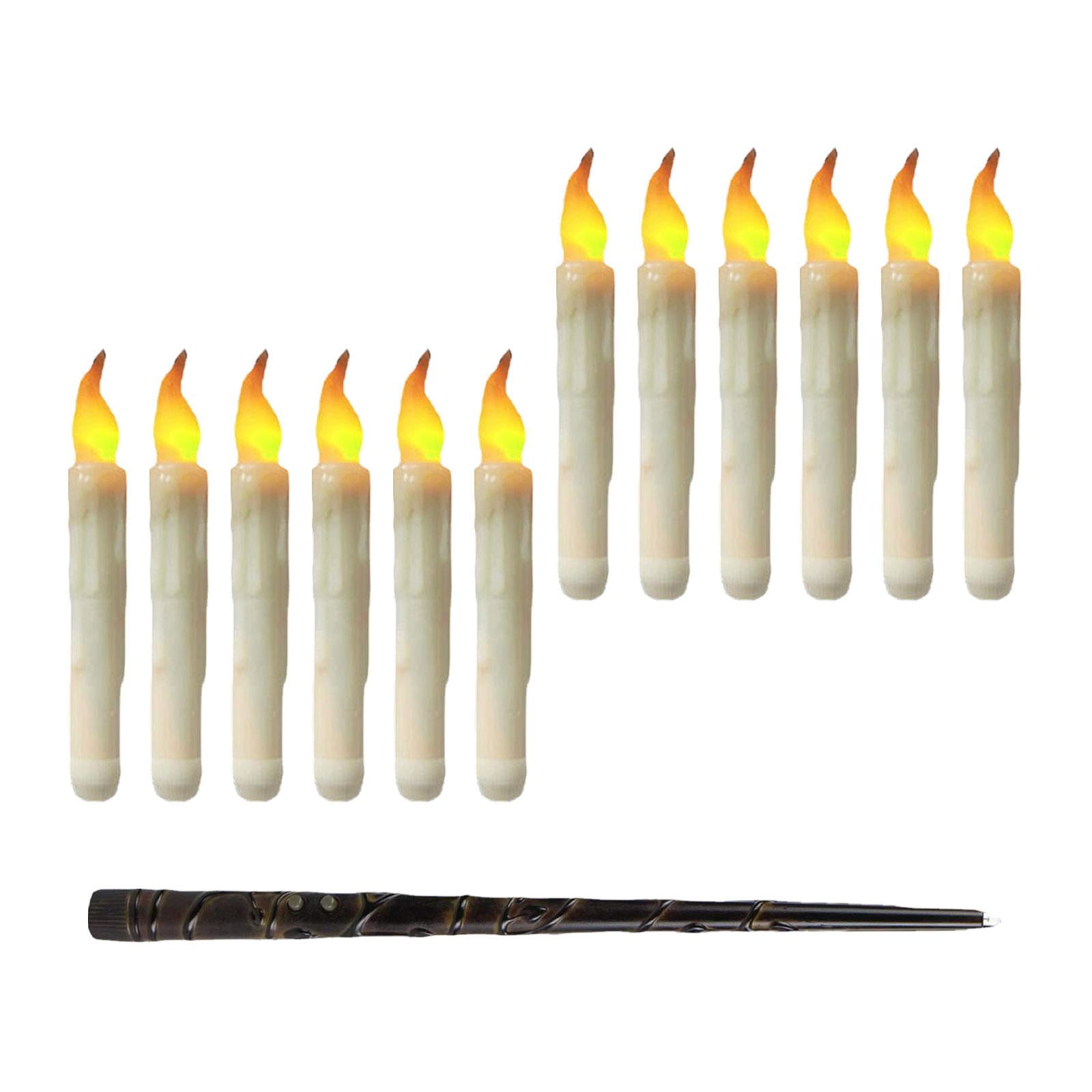 Magideal - 12 Velas Flotantes Sin Llama, Velas Cónicas Sin Llama, Decoración De Mesa Para Fiestas, Velas Flotantes Colgantes Con Llama Parpadeante Para Navidad Varita Floral